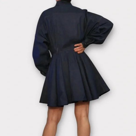 Vintage Omo Norma Kamali Women’s Dress Size 10 Dark Wash Denim Designer Luxury - Picture 2 of 14